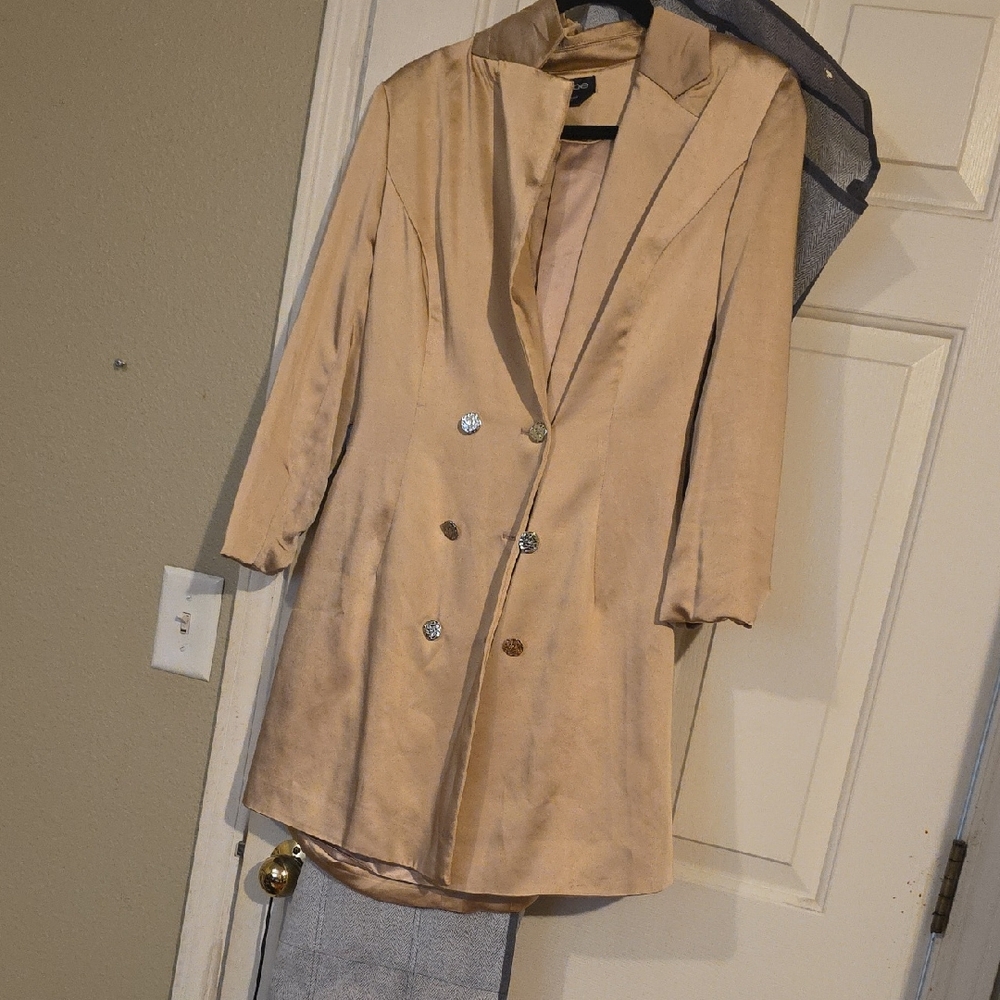 bebe Tan Trench Coat with Silver Buttons